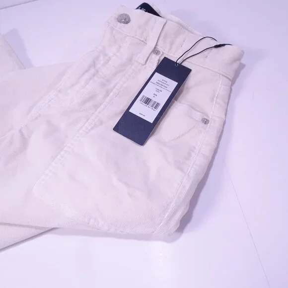 NWT 298 Veronica Beard Crosbie Cord Wide Leg Pants Jean Ecru Sz 27 NWT 298